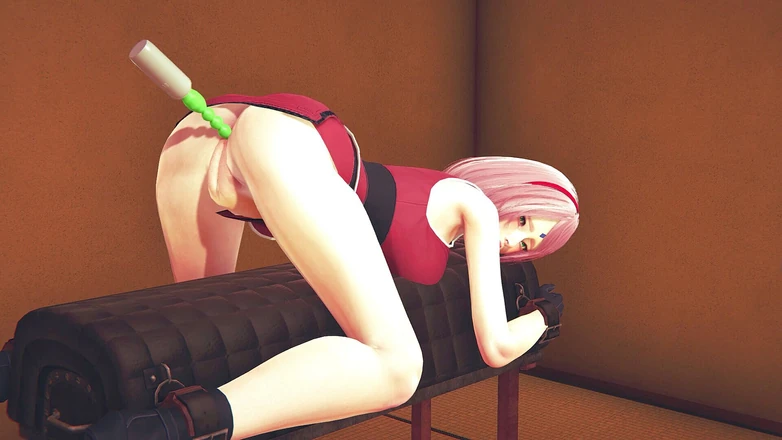 Waifu club 3D: Double vibrator in Sakura's ass and pussy