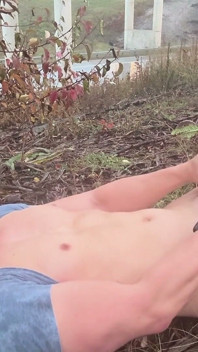 Shredded Asian Muscle Strips Naked in the Rain and Strokes Roadside