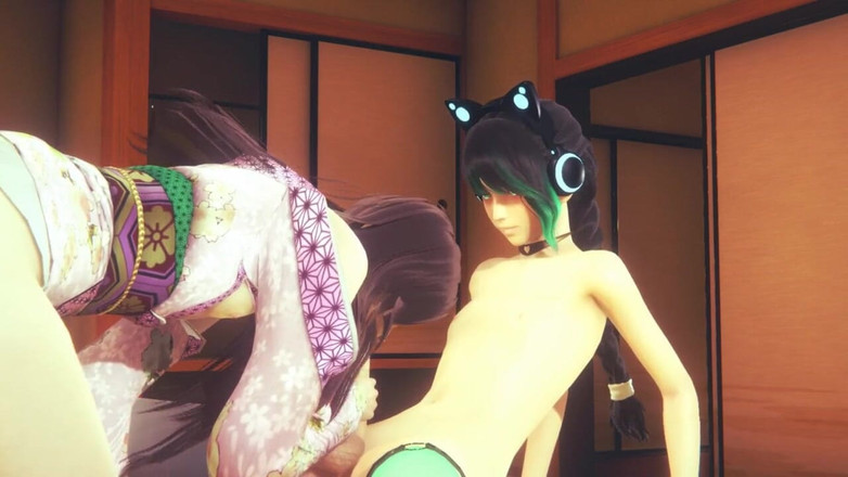 Yaoitube: Yaoi femboy 恶魔屠宰者 - nezuko femboy 在一个沙发上口交和性交