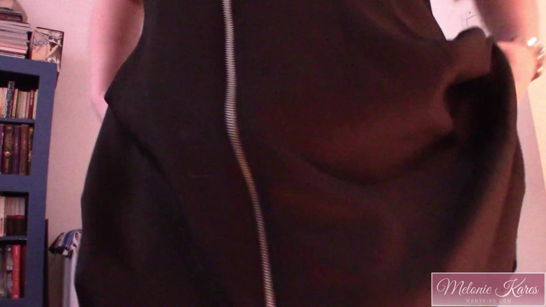 Melonie Kares: Huge breasts zipper dress strip show