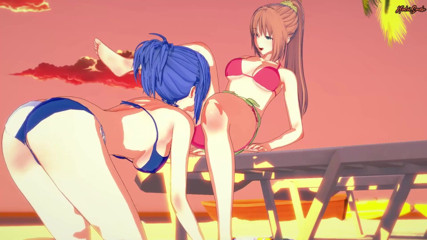 Hentai Smash: Kaede Sakura a Natsuru Senou mají lesbický sex na pláži -...