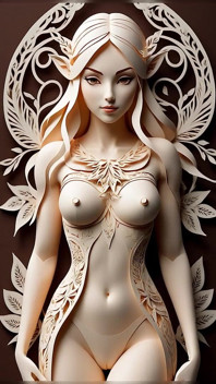 Lustrender Papercraft Nud Girl Prezentare - Sexy Kirigami Elf pizdă și țâțe