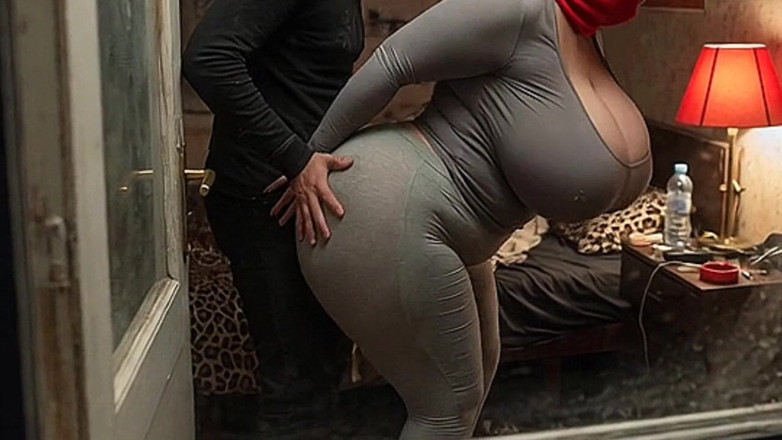 Animate golden: Big Tits Girl in Grey Outfit Gets Pressed From Behind...