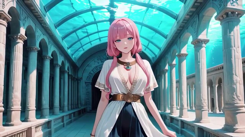 Tay Swift X: Underwater Fantasy Pink-haired Girl in a Sailor Suit Lounging Lazely,...