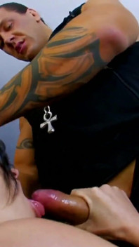 Brunette with big tits gives a deep blowjob and fucks with Rob Diesel