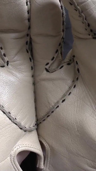 Beige Leather Gloves with a Strong Leather Scent on Your Face, Lady Victoria Valente