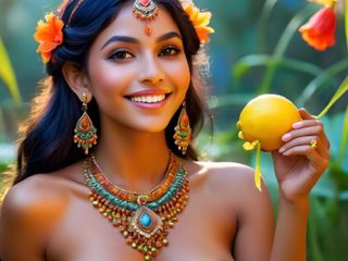 AI Girls: Frumoasă fată indiană goală cu sânii mari cu Lemongrass