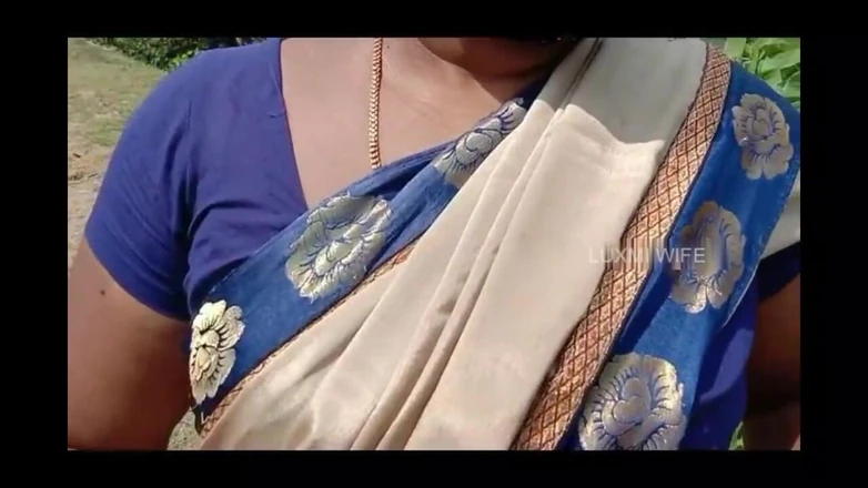Luxmi Wife: Outdoor Dare in Grey Saree Nude Outdoor
