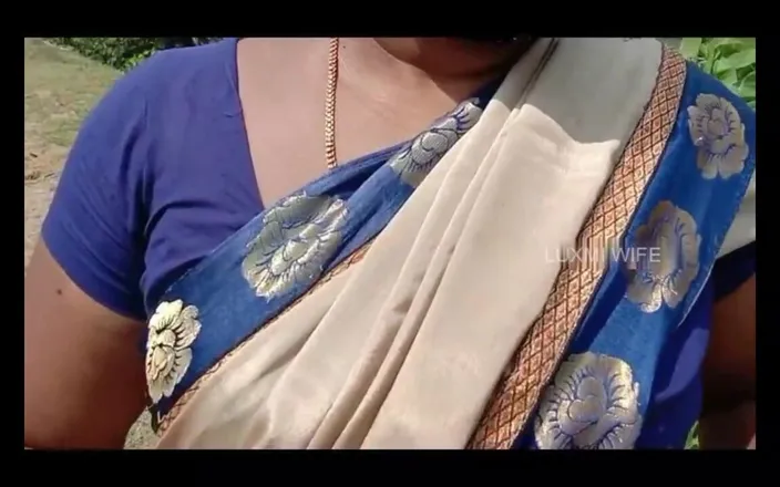 Luxmi Wife: Outdoor Dare in Grey Saree Nude Outdoor