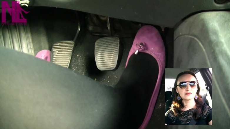 Nyllady: Driving in Black Thick Nylons and Pink Flats