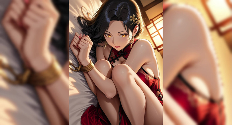 AI Porn: Waifu penggoda dengan gaun merah