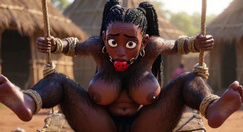 Anime Hentai: African Black Hairy Woman in Bondage - Waiting to Be Fucked...