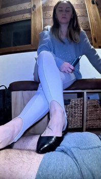 At the Mistress’s Feet.the Slave Worships Her Ballet Flats