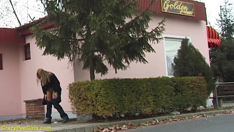 Crazy pee girls: Kráska chčije na ulici za křovím