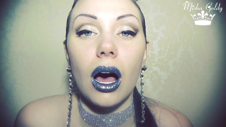 Goddess Misha Goldy: Blue glittery lips smelling &amp; worship