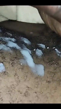 Ebony Amateur Jerking Oiled Hairy Black Dick in Closeup Solo Action