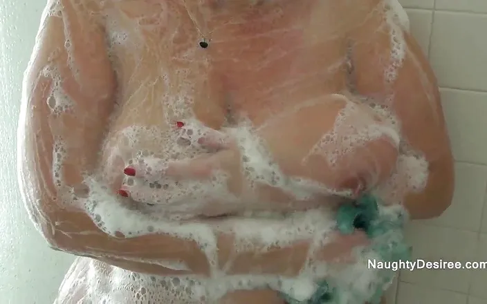 Naughty Desiree: BBW soaps her big tits