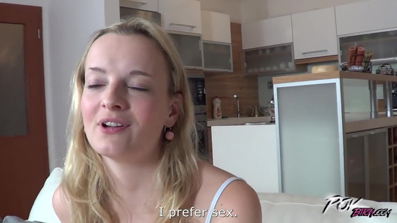 POV Bitch: Blonde slut came for sweet creampie and leave