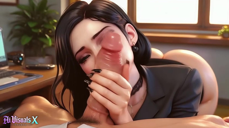AI Visuals X: Every Boss’s Dream - Goth Secretary Relaxes Him Before the Meeting (ai...