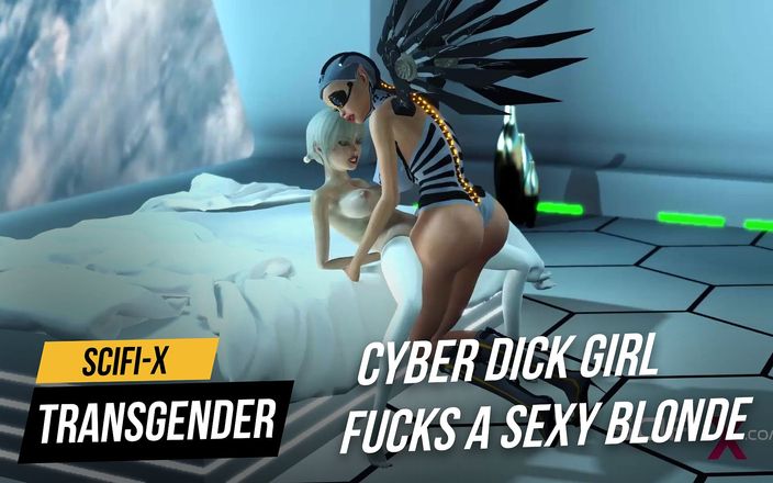 SciFi-X transgender: Cyber Angel Dickgirl neukt een sexy blondine in het ruimtestation