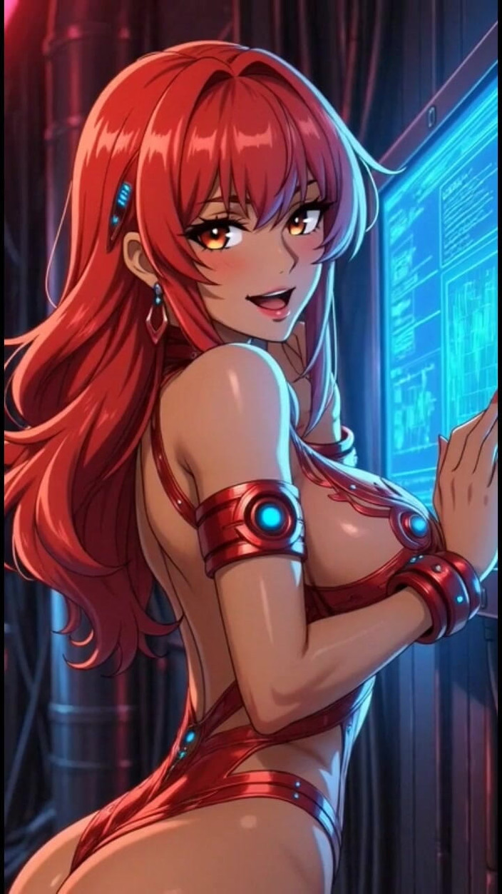 Hot girl dancing: 150. Rotes Cyberpunk-mädchen tanz und sexy pose (ai Animation)