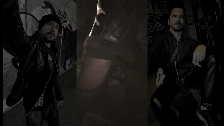 kinkygaynudist: Hot Rainy Walk (podvazky a Bulge Meggings)