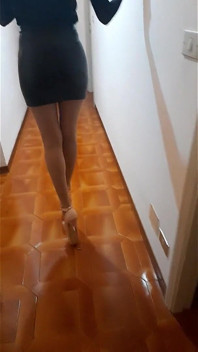 MILF with Extreme High Heels and Pantyhose Walking