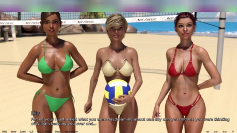 3DXXXTEEN2 Cartoon: ビーチで3人のホットな女の子。3Dポルノ漫画セックス