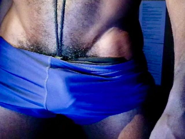 My Massive Bulge in My Tight Blue Spandex Shorts with Cockring (Mr. Magic Devil)