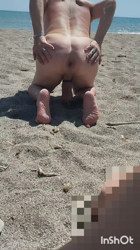 Naked on the Beach Peeing on All Fours