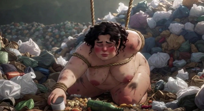 YOUR BEST FANTASY: Dirty SSBBW Tied up in Trash Eating Food - Filthy Feeding...
