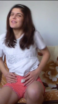 Skinny Teen Full Bladder Desperation on the Bed Trying to Pee