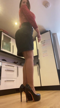 Sheer Burgundy Nylons Black Satin Skirt Squirt JOI