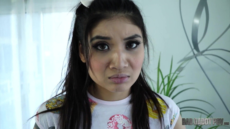 BadStepFamilyPov: Tattooed Brenna Sparks gets sprayed on her belly from stepdaddy