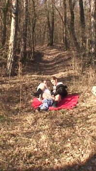 Old dude fucks young chick outdoor in Prague
