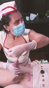 Latex Nurse Dominafire Sounds & Milks Bound Slave in Segufix