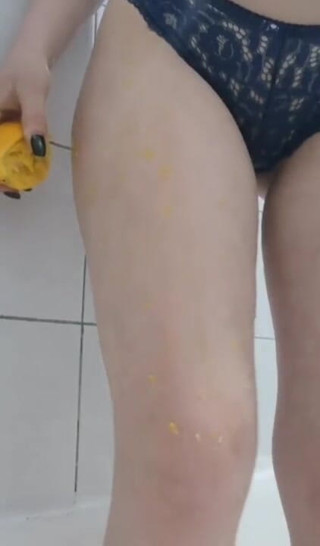 Erotic college: Sweet orange on my hot legs