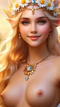 Обнаженная красотка холдинга Daisy с Sunlit Gold Diamond ювелирные изделия, художественное ai слайд-шоу