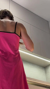 Hot Beautiful Cute and Horny French Blonde Flashes Her Tight Shaved Pussy and Naked Ass Under Her Satin Nightie