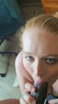 Blue-eyed Cocksuckee on Her Knees for Daddy's Chocolate Dick