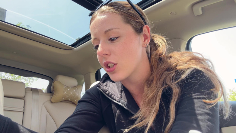 Nadia Foxx: Masturbating with a pink dildo in the back seat of...