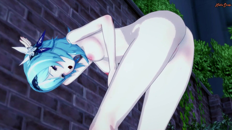 Hentai Smash: Eula se doigte la chatte dehors dans le jardin - Genshin...
