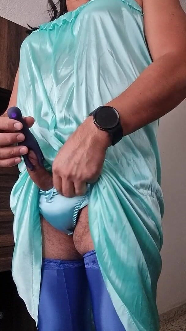 Blue Satin Nightgown, Hands-free Masturbation, Excited with Soft and Delicate Satin Fabric, Satin Panties and Stockings (Sexy shinny clothes) Blue Satin Nightgown, Hands-free Masturbation, Excited with Soft and Delicate Satin Fabric, Satin Panties and Stockings (Sexy shinny clothes)