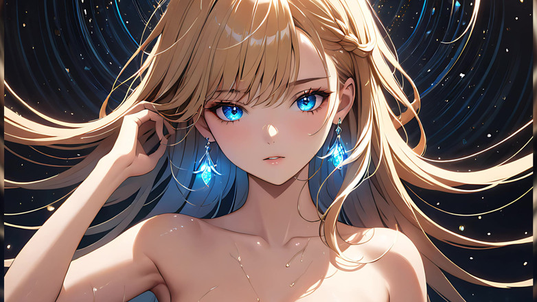 LustRender: Swirl of Light: krásná mladá žena si čistí vlasy stranou