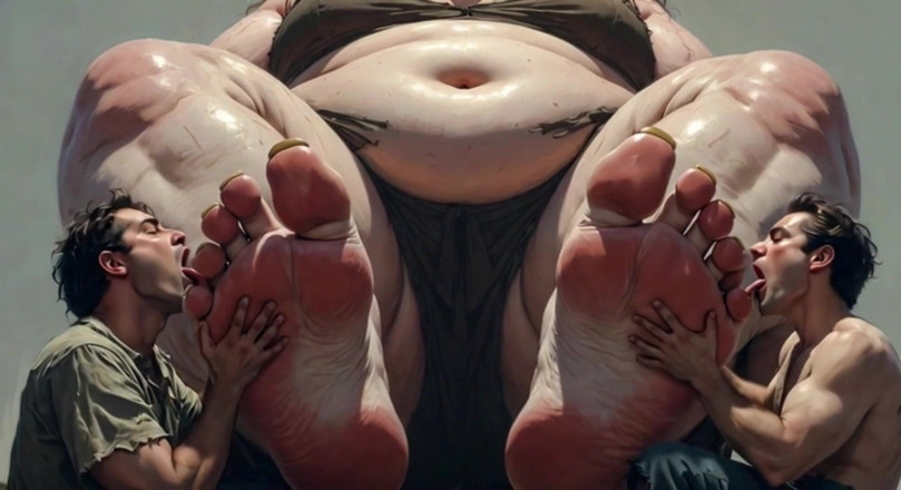 YOUR BEST FANTASY: SSBBW Mistress Foot Worship - Two Slaves Cleaning Her Massive Feet