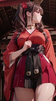 금기 신사에서 첫 만남, 그녀의 머리를 쓰다듬는 동안 복도에 무릎을 꿇고