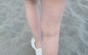 Lady Oups exhib &amp; slave stepmom: Lady Oups Butt Plug on the Beach in Micro Skirt