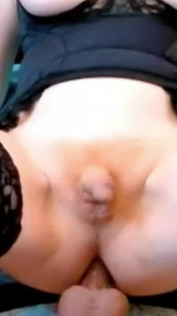 Dildo Riding Redheaded T-girl in Black Lingerie