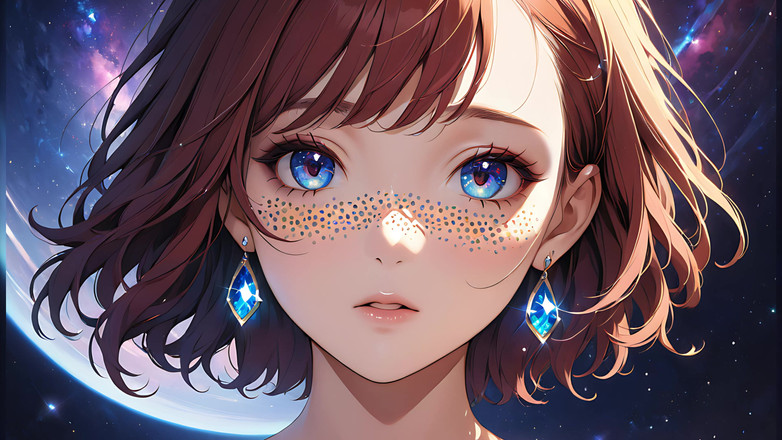 LustRender: Voidgazer: красива молода жінка з мерехтливими космічними веснянками