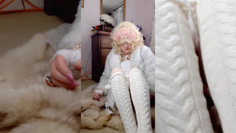 Trans fur bitch: Transbride spielt mit schwanz in weichen pelzen